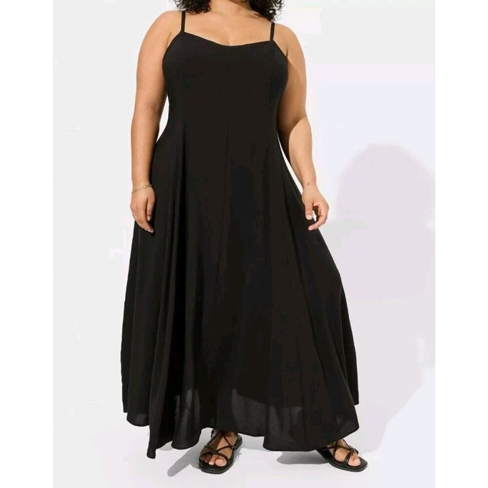 TORRID GOTH BOHO BLACK MAXI CHALLIS TRAPEZE DRESS SLEEVELESS 2 2X XXL 18 20
